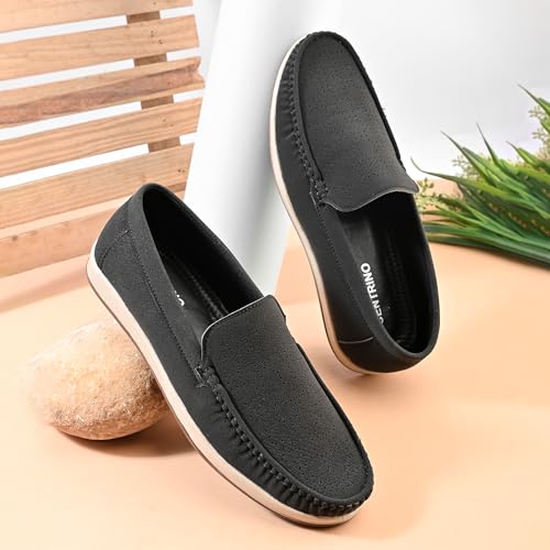 Image of Centrino Leather Loafers for Man | Slip-On Shoes for Men Stylish | Cushioned Insole | Lightweight Comfortable Moccasin Shoes | Hand-Stitched Casual Footwear | Mens Loafer Shoes for Office (9569)