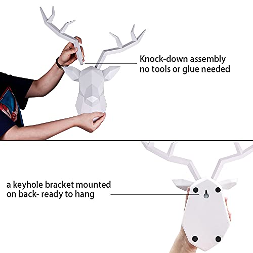 Tiancentral H Deer Head Wall Sculpture Faux Taxidermy Resin Animal Head Wall Art Geometric White Deer Head For Office Bar Holiday Home Decoration #TOP3