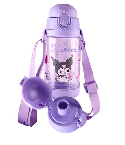 Image of Everyday Delights Kuromi Water Bottle Double Covers with Straw and Strap 520ml - Purple