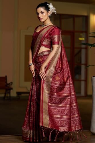 Image of SGF11 Women's Kanjivaram Patola Silk Saree Silk Saree Pure Golden Zari With Blouse Piece