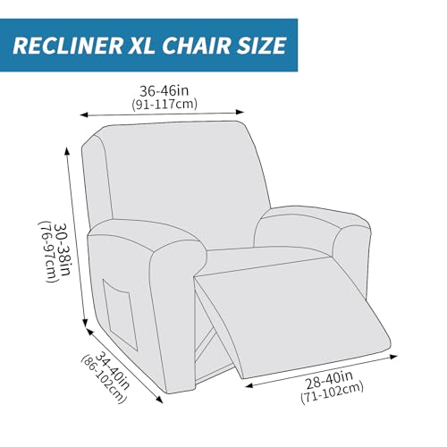 Image of 2026 Stretch Oversized Recliner Cover 3-Piece (36 inch-46 inch) Super Soft XL-Recliner Chair Covers with Big Pocket & Anti Slip Ties Stay in Place, Lazy Boy Reclining Slipcover Durable Washable, Light Grey