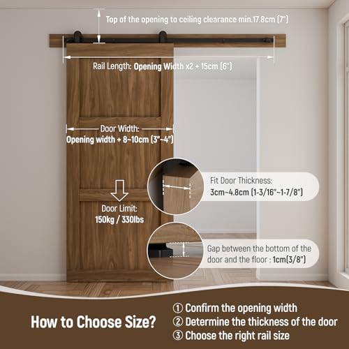 Image of CCJH 7FT Sliding Barn Door Hardware Kit, Heavy Duty, Smoothly and Silently, Easy to Install, Fit 42 inch Width Single Door Panel, T-Shaped Style Black