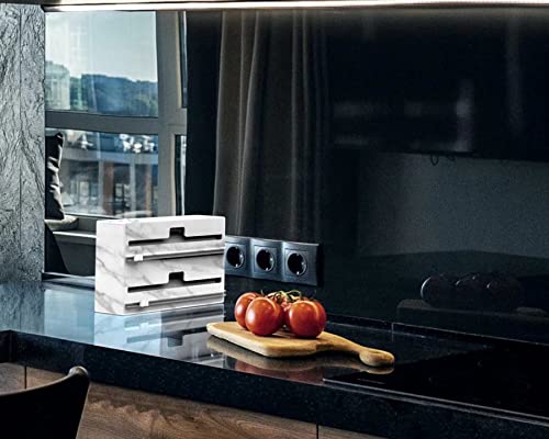 Moden Marble Style Plastic Wrap Organizer For Aluminum Foil And Wax Dispenser, Wrapneat Plastic Wrap With Cutter And Labels, Kitchen Storage Organization Holder For 8-12 Inch Roll(2 In 1) #TOP3