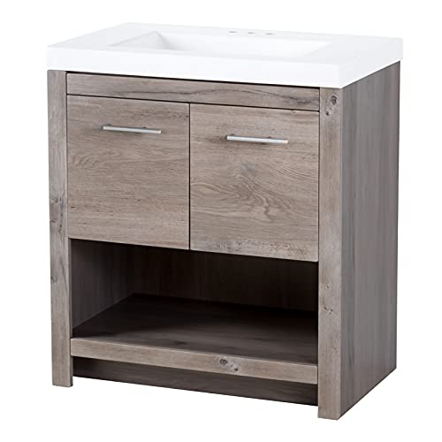 Spring Mill Cabinets Birney Bathroom Vanity With Sink, 30.5" W X 18.75" D X 34.38" H, White-Washed Oak #TOP7