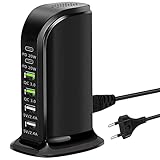SCCVEE Chargeur USB Multiple, Chargeur Multi USB C Rapide 65W avec PD 20W et QC3.0, Station de Charge 6 Ports Compatible avec iPhone/Samsung/Xiaomi et Autres appareils USB (Noir)