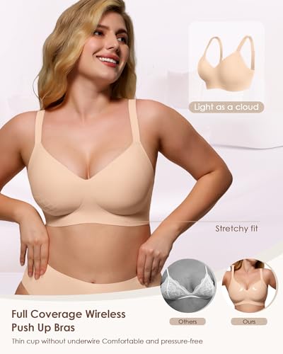 As Fairy Womens Soft Comfortable No Underwire Bras V Neck Seamless Push Up Bralettes Full Coverage Brassiere(Light Skin 34D) — view 4