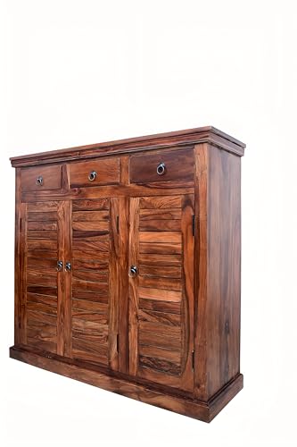Image of Solid Sheesham Wood Multipurpose Shoe Rack | Cabinet Drawer for Living Room | Bedroom | Hall | Entryway | Home Furniture (Honey Finish)