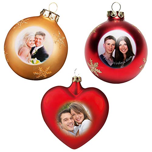 Weihnachtskugel (Herz) mit Foto - Weihnachtskugeln personalisiert mit bedrucktem Foto (Gold)
