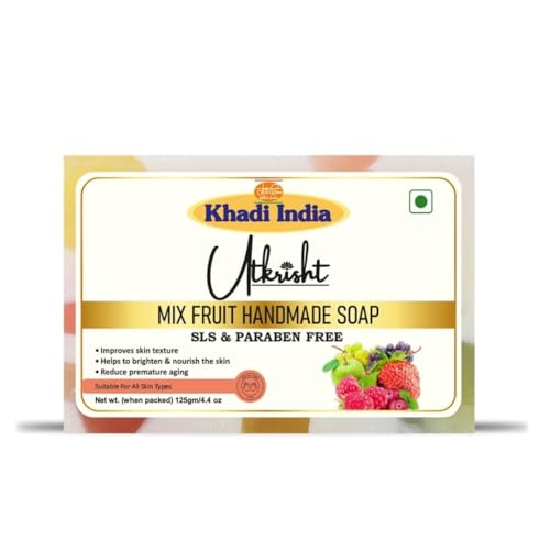 Image of Khadi Mix Fruit Handmade Bathing Soap Bar 125g | Natural & Herbal | Glowing & Brightening Skin | Deep Cleansing | For Breakouts & Clear Pores | All Skin Types | For Men & Women