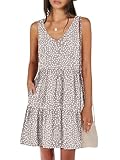 ANRABESS Womens Summer Casual Tank Dress Sleeveless V Neck T Shirt Sundress Flowy Tiered Swing Mini Beach Vacation Dresses Khaki Polka Dot Small