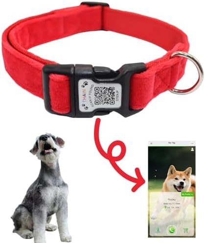 THAIN Smart QR Code Dog Collar-Nylon & Velvet Pet Collar with Uni...