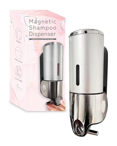 【レタスクラブ掲載】 シャンプーディスペンサー マグネット ディスペンサー シャンプーボトル 大容量 強力 おしゃれ 壁掛け 日本企業独自開発 yurila (シルバー, 1本セット)