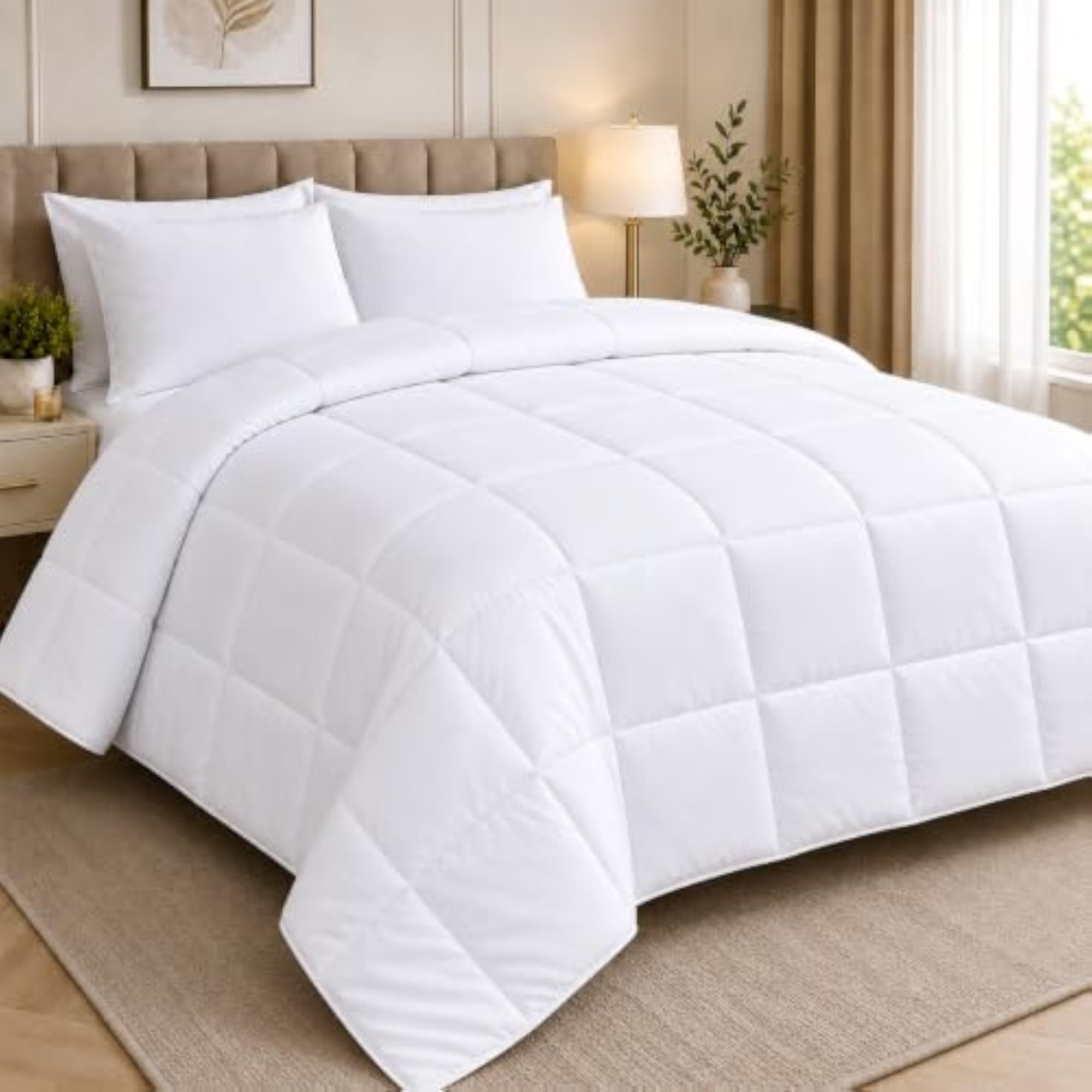 Single Size Cotton Comforter, Soft & Breathable All-Season Quilt