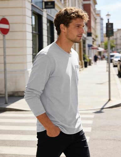 Image of Cotrasen Men's Long Sleeve Tee Shirts Cotton Crew Neck Pocket T Shirts Moisture Wicking Soft Casual Basic Tshirts