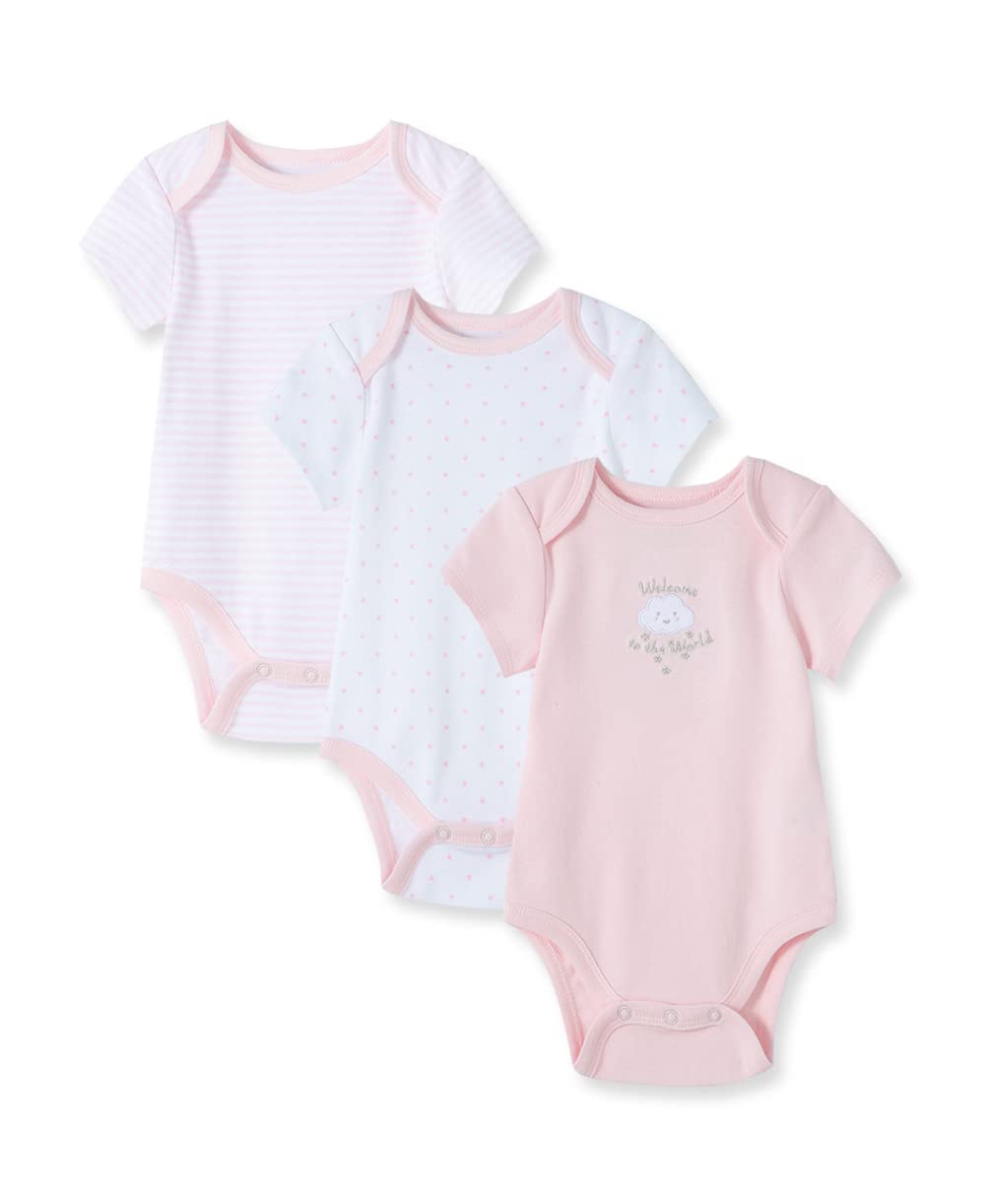 Little MeBaby Girls 3-Pack 100% Cotton Scratch Free Tag Onesies