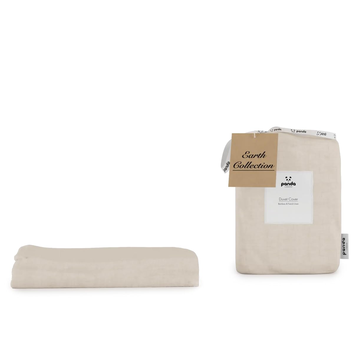 Panda® Bamboo & French UK Double Linen Duvet Cover, Natural | Soft, Breathable & Hypoallergenic | Luxury High Thread Count | Snug, Cosy & Thermoregulating for Quality Sleep | Bamboo Button Closure