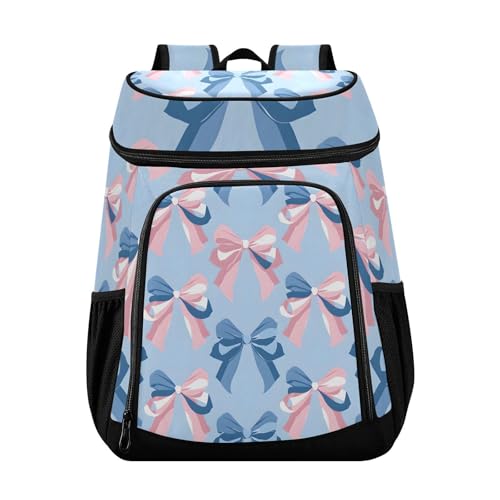 Pink Bow Blue Pattern Cooler Backpack Cooler Insulated Leak Proof Lunch Backpack 36 Cans Waterproof Soft for Men Women Picnic Hiking Camping Beach