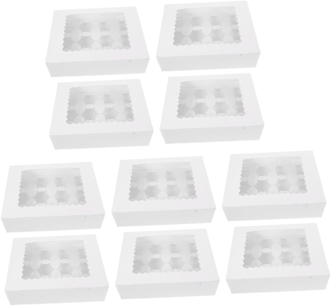 PRETYZOOM 10pcs Paper Bakery Boxes with Window for Cupcake Muffin Cake Packing, White Cardboard Egg Tart Pastry Boxes Suitable for Baking and Party Packaging