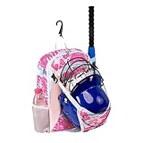 ADUSASA Youth Baseball Bat Bag Backpack, T-Ball & Softball Equipment Gear for Youth with Fence Hook, Lightweight Baseball Bat Backpack, Large Main Compartment for Helmet (Pink)