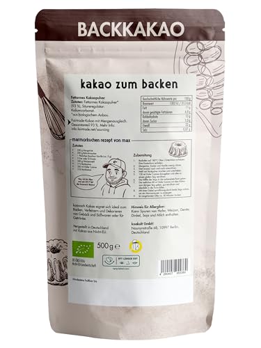 koawach Bio Backkakao Kakaopulver versch. Größen. Ohne Koffeinzusatz, vegan, fairtrade. Ohne Zuckerzusatz & Aromen. Perfekt zum Backen, Trinkschokolade. Wiederverschließbare Verpackung (500g)