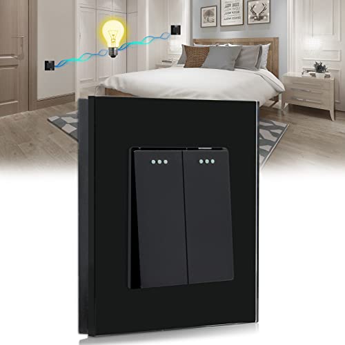 BSEED Interruptor de luz 2 Gang Vías Interruptor conmutador con marco de cristal 10 Amp Negro