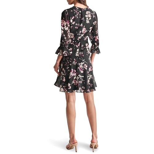 Image of DKNY Women's V-Neck Balloon Sleeve with Ruffle Hem