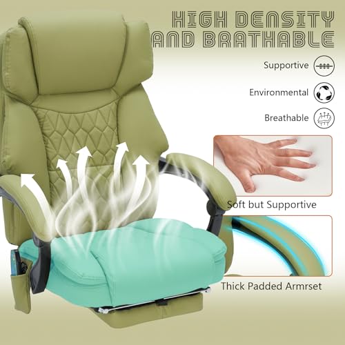 Image of Massage Office Chair with Foot Rest 6 Points Vibration and Heat Home Office Desk Chairs for Heavy People 400lbs Reclining Managerial Chairs Ergonomic Executive Chair (Green)