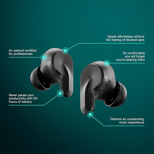 Image of EPOS ADAPT E1 True Wireless Earbuds Black - Hybrid ANC, Multi-Point Bluetooth, Microsoft Teams & Made for iPhone Certified, 50H Battery, Wireless Charging, Semi Open, USB C Dongle IPX5 Water Resistant