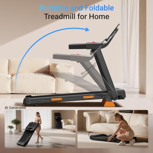 Image of CURSOR FITNESS 16% Incline Treadmills for Home Small with 3 LED Displays | 400LBS Capacity Foldable Walking Pad Treadmill with Low Noise 3.0HP Motor, Portable Treadmill 0.6-7.0MPH