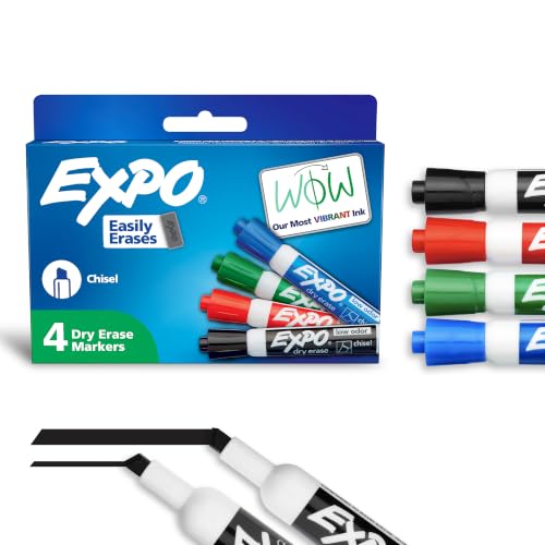 Image of EXPO Dry Erase Markers, Low Odor Ink, Assorted Colors, Chisel Tip, 4 Count - Whiteboard, Calendar, Organization, Essential Supplies for Office, School, Classroom, Teachers
