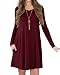 VIISHOW Women's Basic Long Sleeve Casual Loose T-Shirt Dress Wine red M