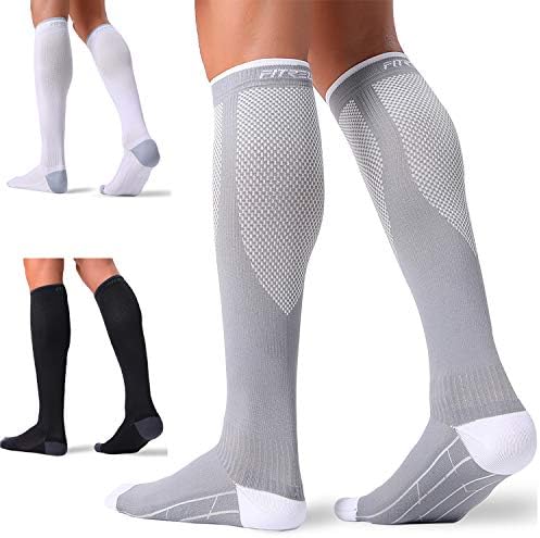 FITRELL 3 Pairs Compression Socks for Women and Men 20-30mmHg-- Support Socks for Travel, Running, Nurse, Medical BLACK+WHITE+GREY S/M