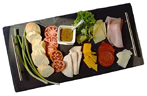 SuperGift.com Slate Serving Tray/Platter with Handles for Kitchen Buffet Food Serving (Small Tray)