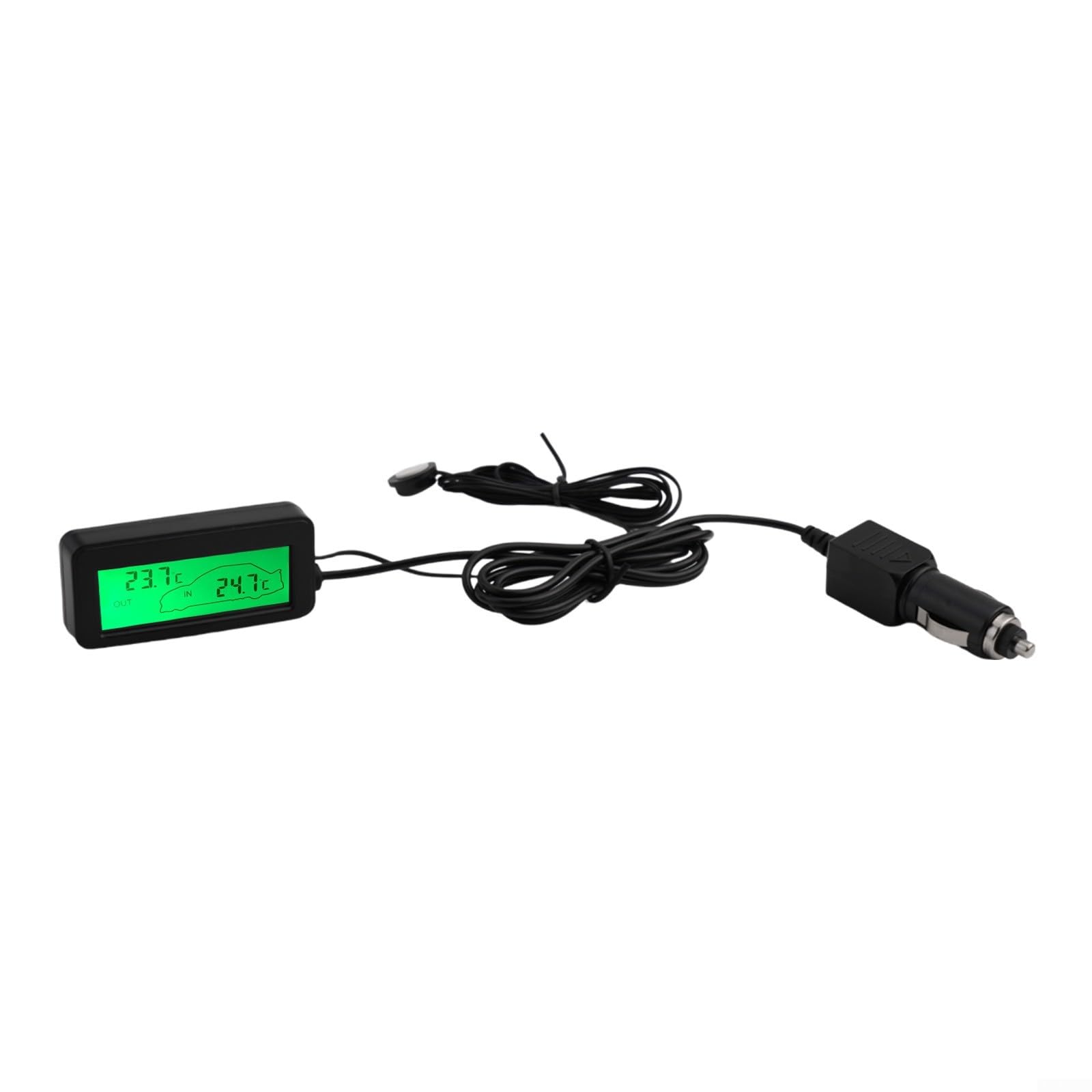 Termómetro digital para coche de 12 V con sensor de temperatura interior y exterior, pantalla LCD, indicador de climatización para coches y camiones (verde)