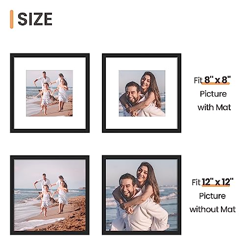 Image of upsimples 12x12 Picture Frame, Display Pictures 8x8 with Mat or 12x12 Without Mat, Wall Hanging Photo Frame, Black, 1 Pack