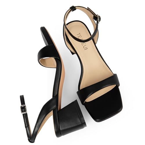Image of TEAIEUI Block Heels for Women, Square Open Toe Heeled Sandals, Chunky Ankle Strap Shoes for Dress, Party, Prom, Low Heel 2 inch