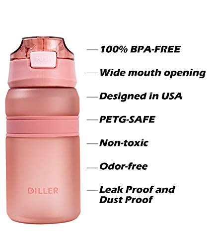 Diller-Water-Bottle-with-Straw-28-or-18-oz-BPA-Free-Plastic-Water-Bottle-with-Leak-Proof-Flip-Top-Lid-for-Gym-Camping-Workouts-Outdoors-Pink-2-18-oz