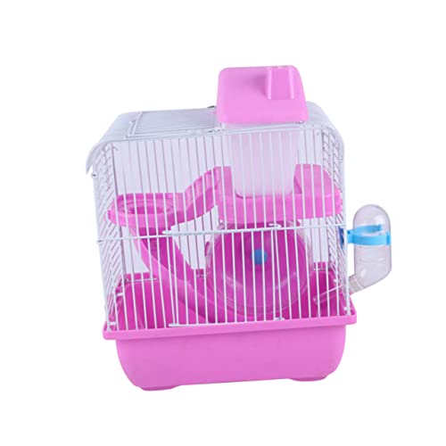 HOMOBABE 1 Pieza Jaula para Hámster de Doble Capa Casa para Mascotas de Acrílico Diseño Portátil para Chinchillas y Pequeños Animales Color Rosa Incluye Rueda de Ejercicio Color Aleatorio
