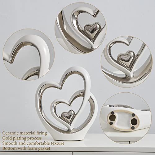Fjs Heart Statue For Living Room Decor, Couple Love Sculpture, Modern Ceramic Statue, Love Figurines For Home Living Room Bedroom Decor, Wedding Valentine's Day Romantic Gift (A, White And Silver) #TOP5