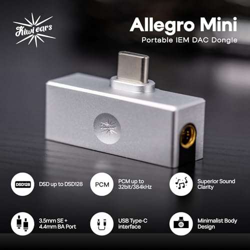 Miniatura 3 de Linsoul Kiwi Ears Allegro Mini Dac Portátil, Amplificador De Iem, Salida Usb C A 3,5 4,4 Mm, Con Chip Personalizado, Alta Resolución 32bit 384 Khz, Para Auriculares Hifi Plata