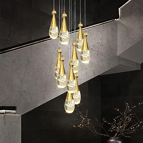 Lustre d'escalier duplex Long Lustre Rotatif Nordique Postmoderne Minimaliste Lumière Villa de Luxe Creux Plafond Loft Lustre (Couleur: 9 têtes)