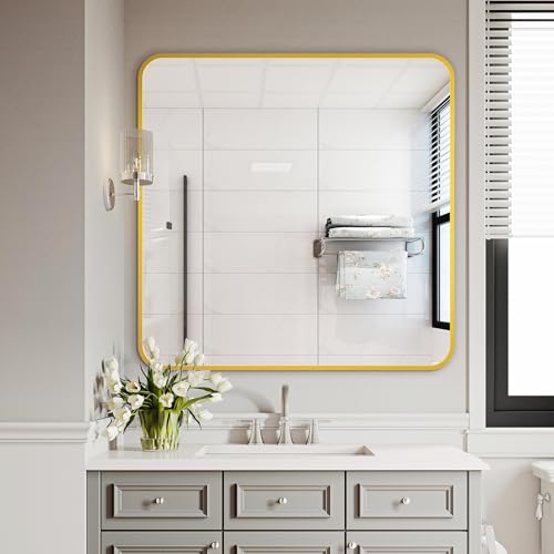Image of Delma Bathroom Vanity Mirror, Gold Framed Mirror for Over Sink, 30x30