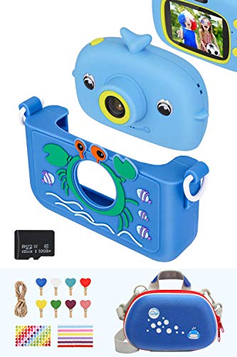 Luclay Cámara Digital para Niños, con Funda De Cámara, Funda De Silicona, Clip De Fotos y Tarjeta De 32GB, 20 MP HD 1080P Recargable y a Prueba De Golpes RegaloPpara Niños (Azul 2)