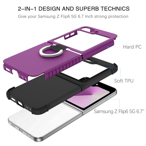 Image of BENTOBEN for Samsung Galaxy Z Flip 6 5G Case with Ring, Heavy Duty 2 in 1 Full Body Rugged Galaxy Z Flip6 Case Girls Women Boy Men Shockproof Protection Cover for Samsung Z Flip 6 6.7 inch,Deep Purple