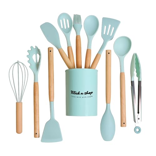 Image of Premium Silicone Kitchen Spatula Set for Cooking | Heat Resistant Spatula for Non Stick Pan with Wooden Handle & Holder | Steel Core Silicone Spatula | Non-Stick Kitchen Utensils Set (12 Pcs)
