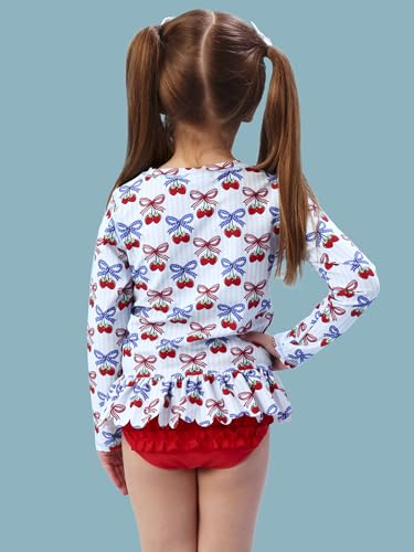 Image of RuffleButts Baby /Toddler Girls Scalloped Long Sleeve Rash Guard 2-Piece UPF50+ Sun Protected Swimsuit