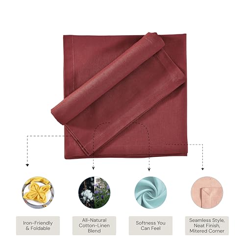 Image of FINGERCRAFT Table Napkins 18x18 Inches Set of 6 Cotton Linen Blend Fabric Dinner Cloth Napkins Washable and Reusable, Good Absorbency for Home, Parties, Hotels (Rythmic Red)