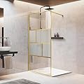 Bathroom Shower Glass Door, Modern Grid Shower Door 34 * 78 Inch, 5/16"(8mm) Clear Tempered Glass and Frosted Glass Shower Panel, Brushed Gold