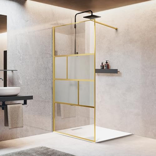 Bathroom Shower Door, Modern Grid Shower Door 34 * 74 Inch, 5/16"(8mm) Clear Tempered Glass and ...