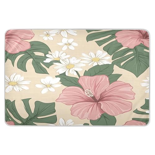 Takiito Pink Tropical Flowers Bed Pad Reusable Bed Underpad Washable Waterproof Leak-Proof Quick Dry Incontinence Pee Pad for Toddlers Kids Adults Pets 34x52 in